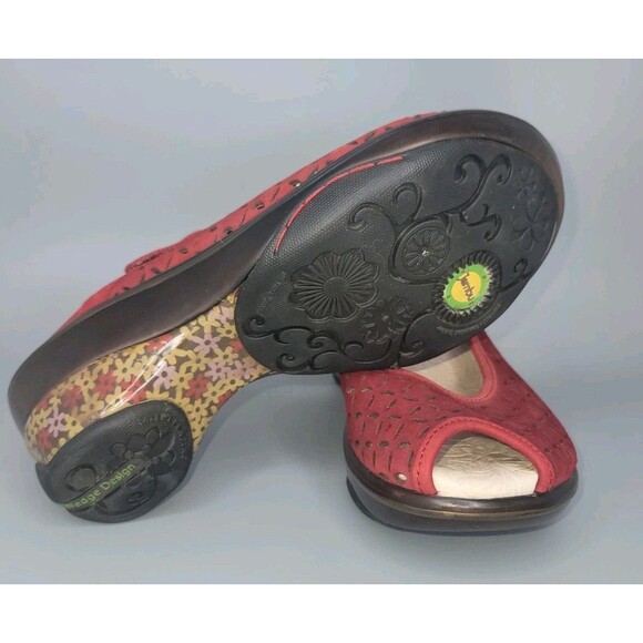 Jambu Journey Encore Leather Mary Jane Shoes 8.5 M Red Open Toe Clogs Slip On - Picture 12 of 13